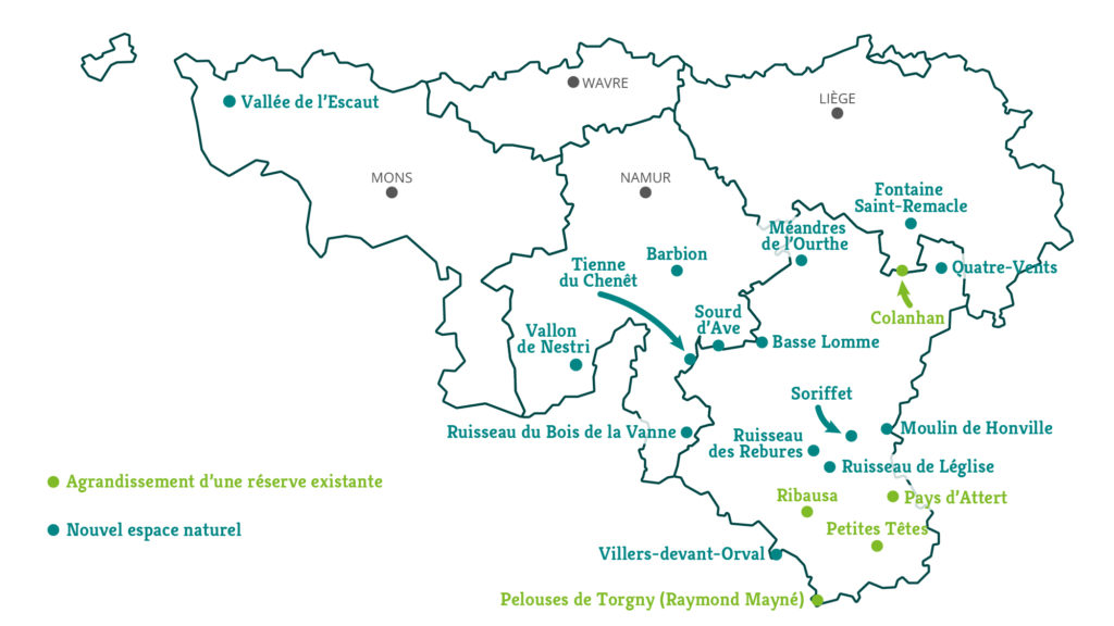 Répartition de nouveaux espaces naturels d'Ardenne & Gaume en Wallonie.